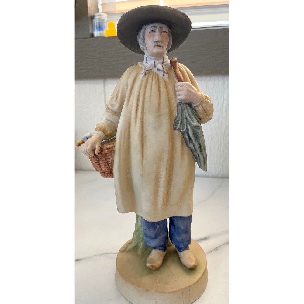 Vintage Andrea Made in Japan Porcelain Figurine‎ Man Farmer Hat Basket Umbrella